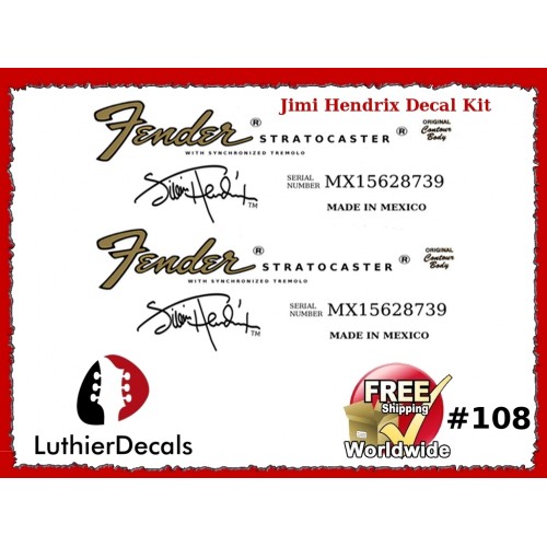Jimi Hendrix Fender Decal Stratocaster Guitar Decal #108b 